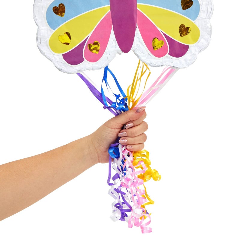 BLUE PANDA Butterfly Pinata Pull String - 16.5 x 13 x 3 In, Pink, Yellow & Blue - Rainbow & Pull-Apart PiÃ±ata for Birthday Party Decoration & Garden Theme Fairy Party - Image 4